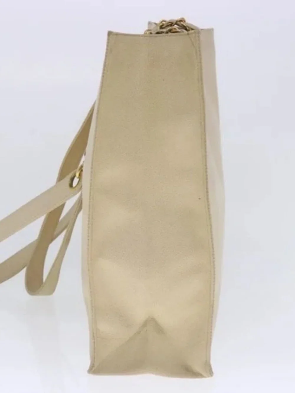 CHANEL COCO Mark Chain Tote Bag Grained Calf Skin Beige Gold CC Auth bs18886